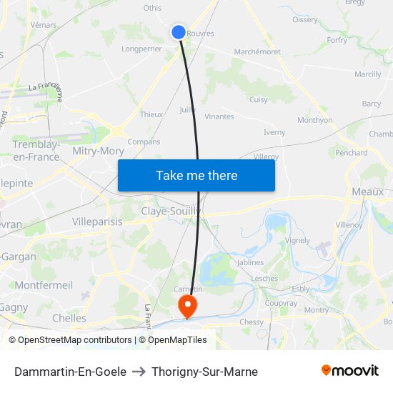 Dammartin-En-Goele to Thorigny-Sur-Marne map