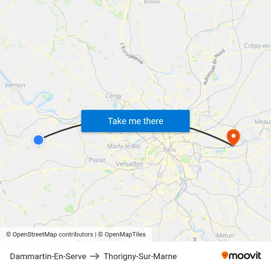 Dammartin-En-Serve to Thorigny-Sur-Marne map