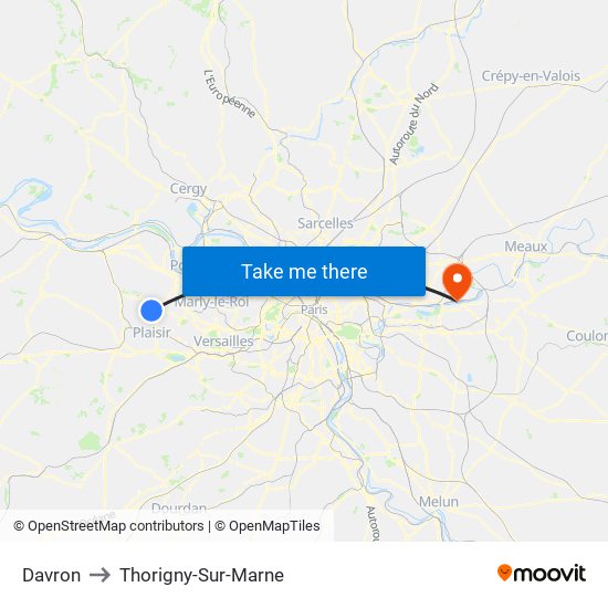 Davron to Thorigny-Sur-Marne map