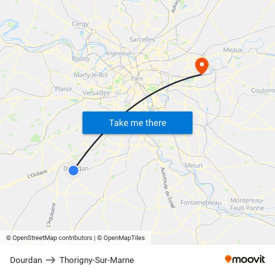 Dourdan to Thorigny-Sur-Marne map