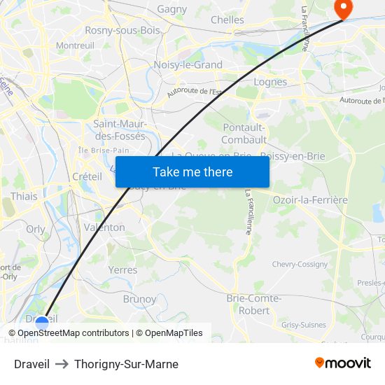 Draveil to Thorigny-Sur-Marne map