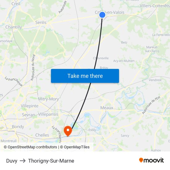 Duvy to Thorigny-Sur-Marne map
