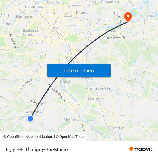 Egly to Thorigny-Sur-Marne map
