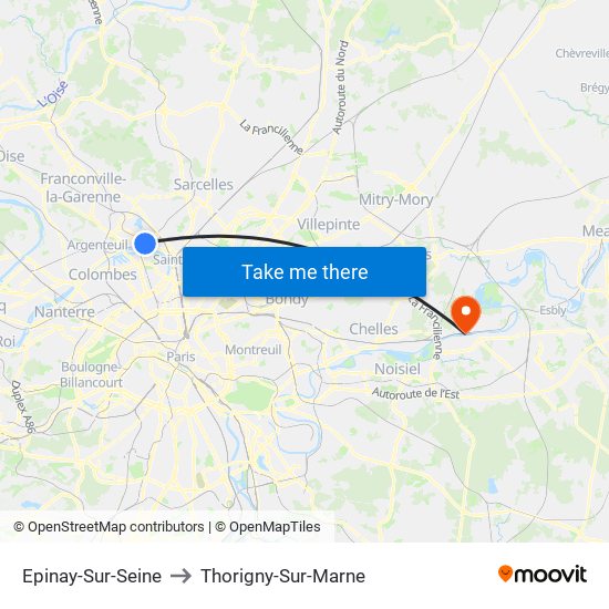 Epinay-Sur-Seine to Thorigny-Sur-Marne map