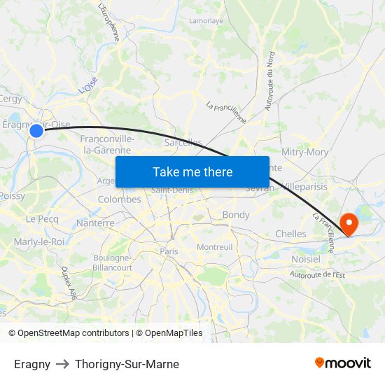 Eragny to Thorigny-Sur-Marne map