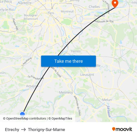 Etrechy to Thorigny-Sur-Marne map