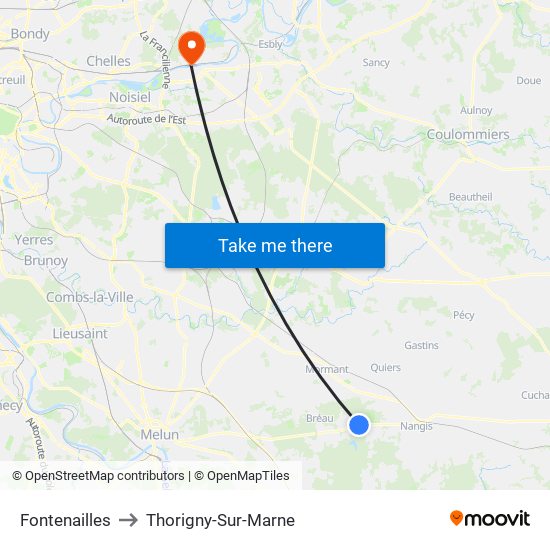 Fontenailles to Thorigny-Sur-Marne map