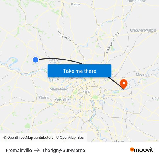 Fremainville to Thorigny-Sur-Marne map