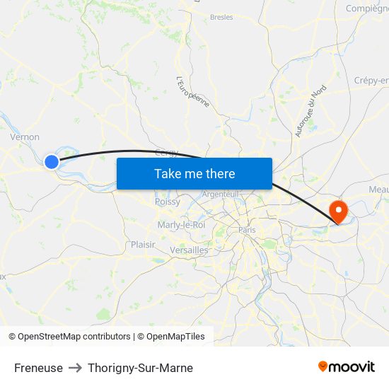 Freneuse to Thorigny-Sur-Marne map