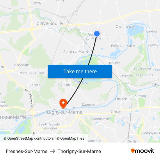 Fresnes-Sur-Marne to Thorigny-Sur-Marne map