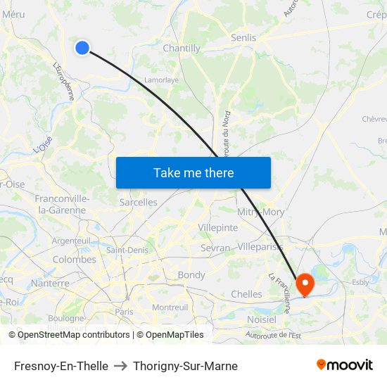 Fresnoy-En-Thelle to Thorigny-Sur-Marne map