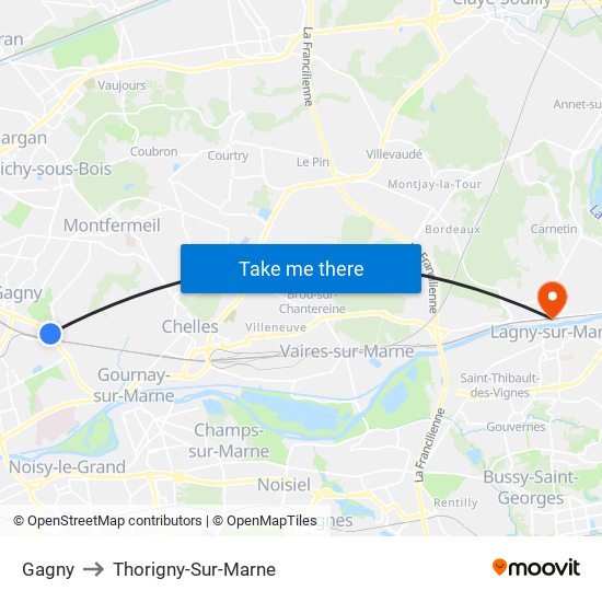 Gagny to Thorigny-Sur-Marne map