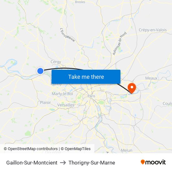 Gaillon-Sur-Montcient to Thorigny-Sur-Marne map