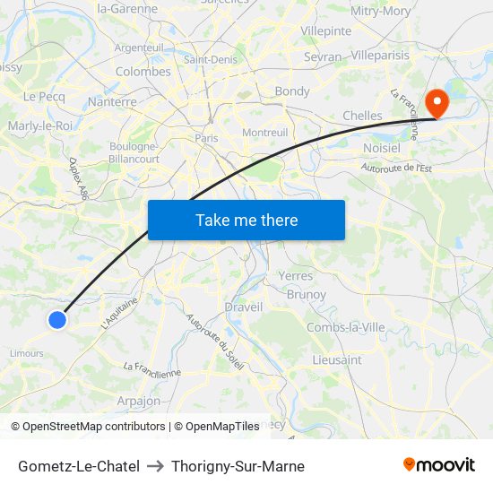 Gometz-Le-Chatel to Thorigny-Sur-Marne map