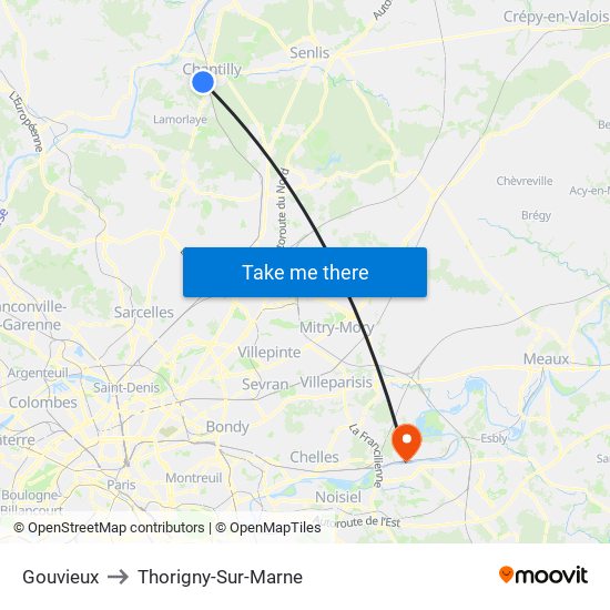 Gouvieux to Thorigny-Sur-Marne map