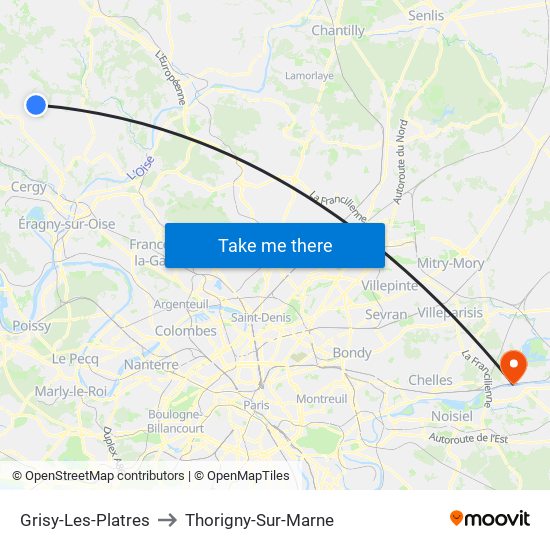 Grisy-Les-Platres to Thorigny-Sur-Marne map