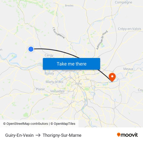 Guiry-En-Vexin to Thorigny-Sur-Marne map