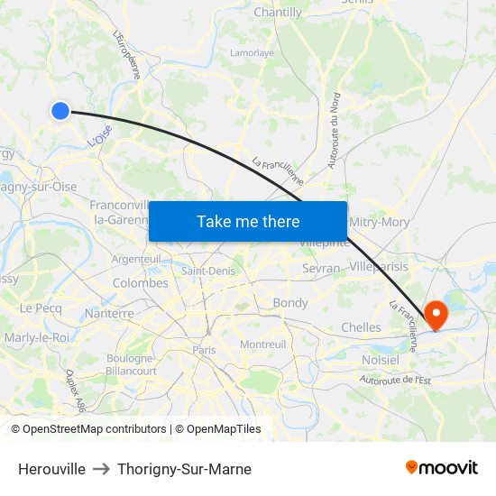 Herouville to Thorigny-Sur-Marne map