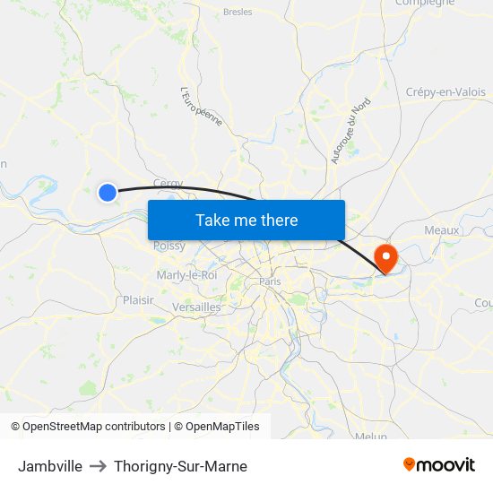 Jambville to Thorigny-Sur-Marne map