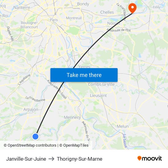 Janville-Sur-Juine to Thorigny-Sur-Marne map