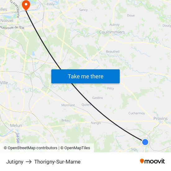 Jutigny to Thorigny-Sur-Marne map