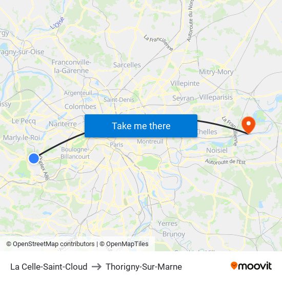 La Celle-Saint-Cloud to Thorigny-Sur-Marne map