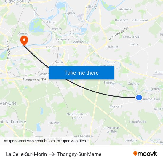 La Celle-Sur-Morin to Thorigny-Sur-Marne map