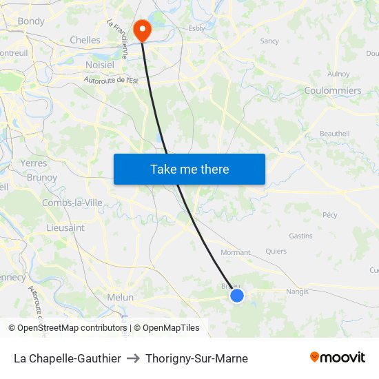 La Chapelle-Gauthier to Thorigny-Sur-Marne map