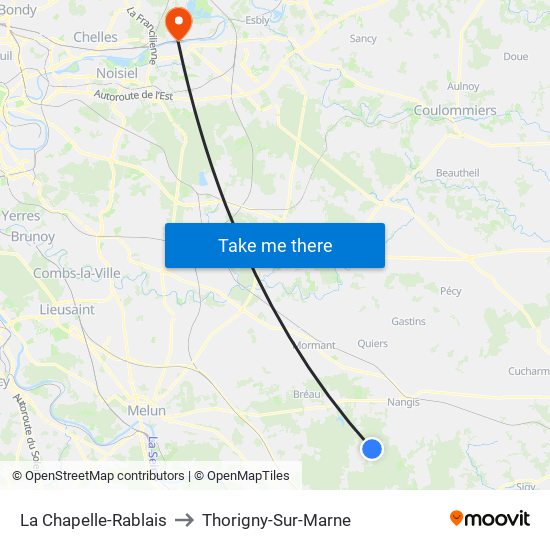 La Chapelle-Rablais to Thorigny-Sur-Marne map