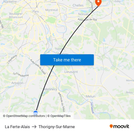 La Ferte-Alais to Thorigny-Sur-Marne map