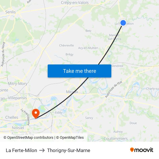 La Ferte-Milon to Thorigny-Sur-Marne map
