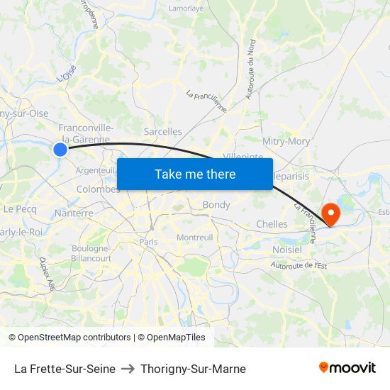 La Frette-Sur-Seine to Thorigny-Sur-Marne map