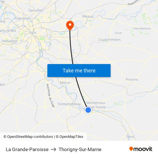 La Grande-Paroisse to Thorigny-Sur-Marne map