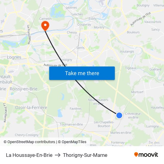 La Houssaye-En-Brie to Thorigny-Sur-Marne map