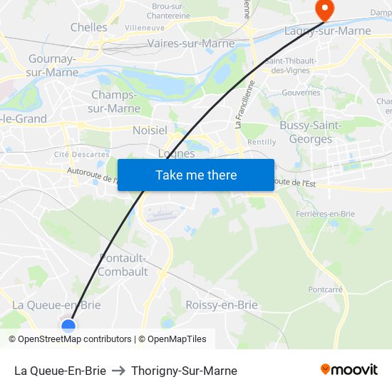 La Queue-En-Brie to Thorigny-Sur-Marne map