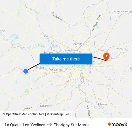 La Queue-Les-Yvelines to Thorigny-Sur-Marne map