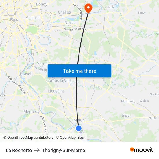 La Rochette to Thorigny-Sur-Marne map