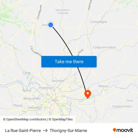 La Rue-Saint-Pierre to Thorigny-Sur-Marne map