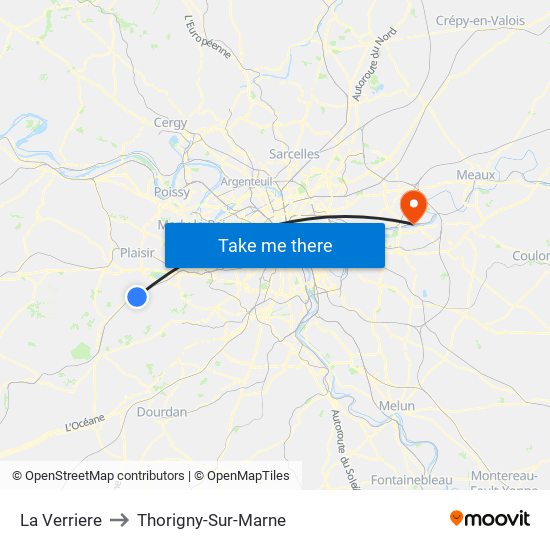 La Verriere to Thorigny-Sur-Marne map