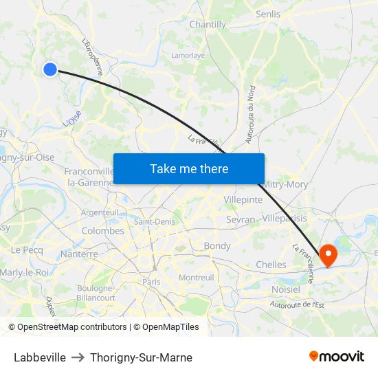 Labbeville to Thorigny-Sur-Marne map