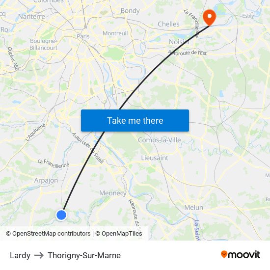 Lardy to Thorigny-Sur-Marne map