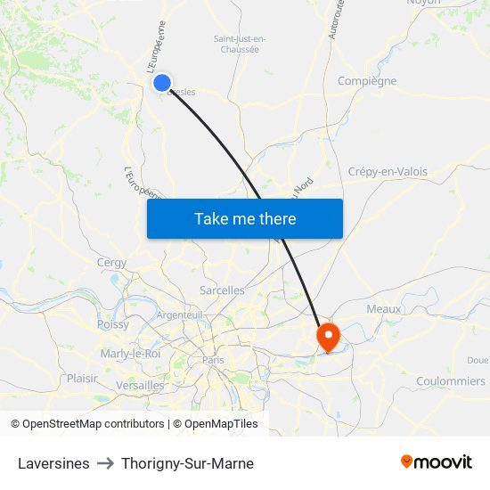 Laversines to Thorigny-Sur-Marne map