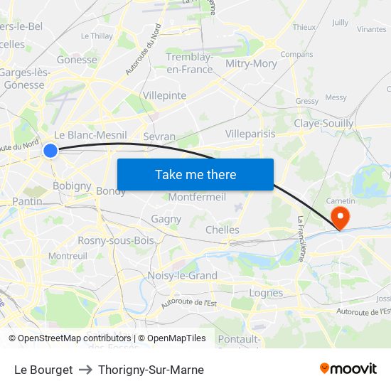 Le Bourget to Thorigny-Sur-Marne map