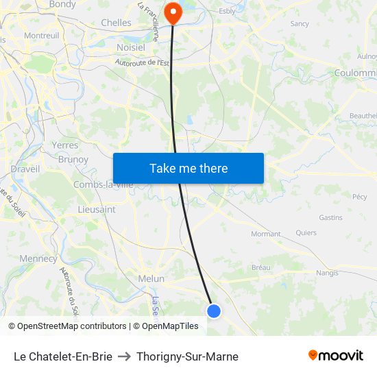 Le Chatelet-En-Brie to Thorigny-Sur-Marne map