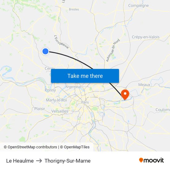 Le Heaulme to Thorigny-Sur-Marne map