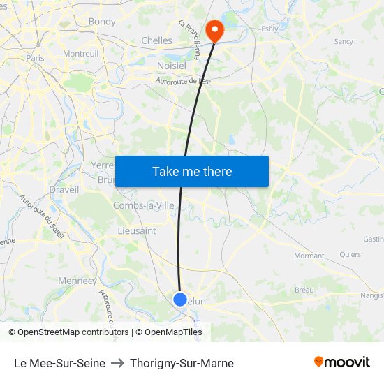 Le Mee-Sur-Seine to Thorigny-Sur-Marne map