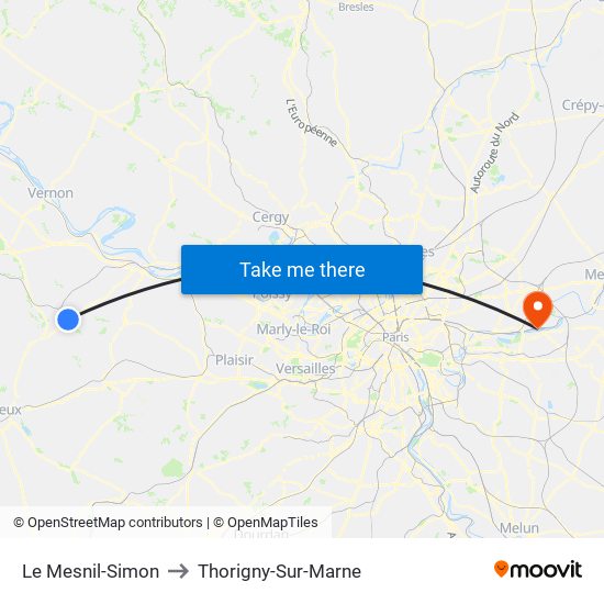 Le Mesnil-Simon to Thorigny-Sur-Marne map