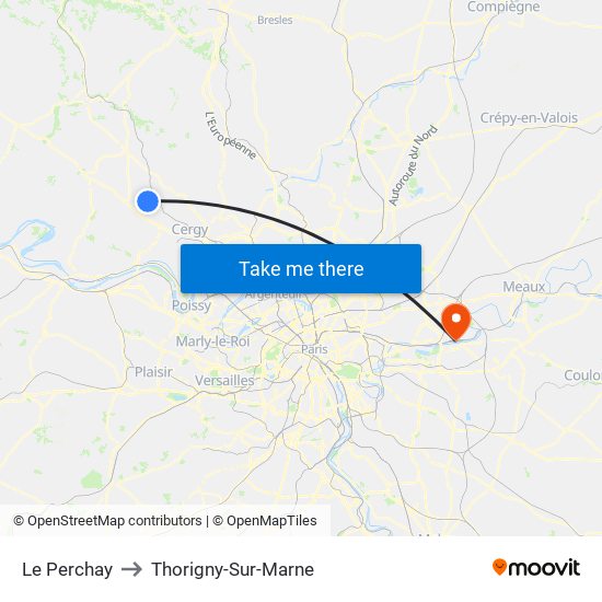 Le Perchay to Thorigny-Sur-Marne map