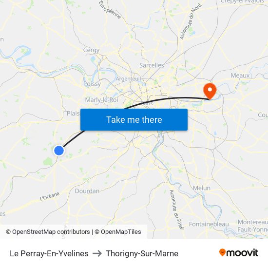 Le Perray-En-Yvelines to Thorigny-Sur-Marne map