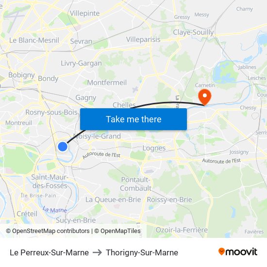 Le Perreux-Sur-Marne to Thorigny-Sur-Marne map